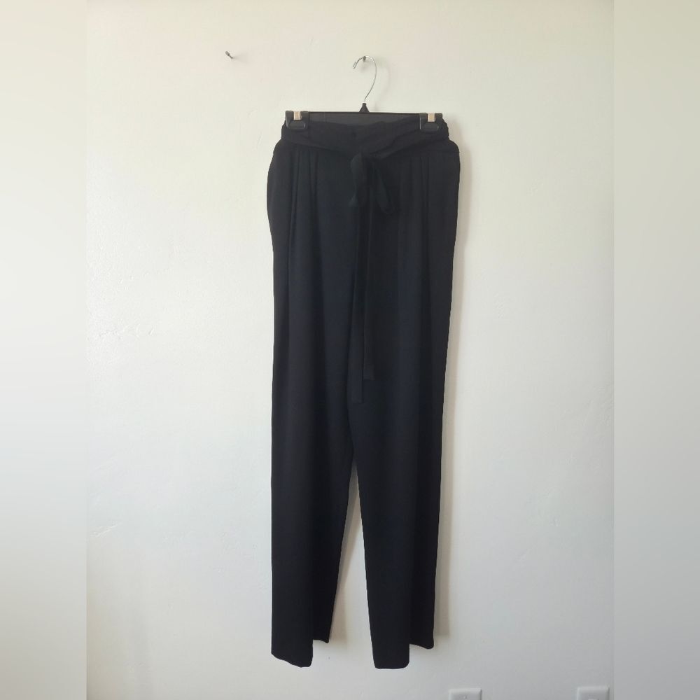 Ildi Marshall Wool Dress Pants Women Black High Waist Tie Retro Office Career M